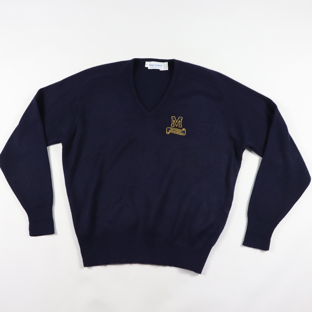 80s Mens Large Michigan Wolverines V Neck Sweater